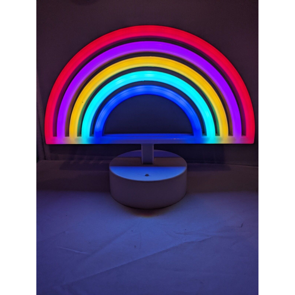 Isaac Jacobs 6.5” x 8.65” LED Neon Rainbow Tabletop Lamp White Base Night Light - Picture 1 of 9